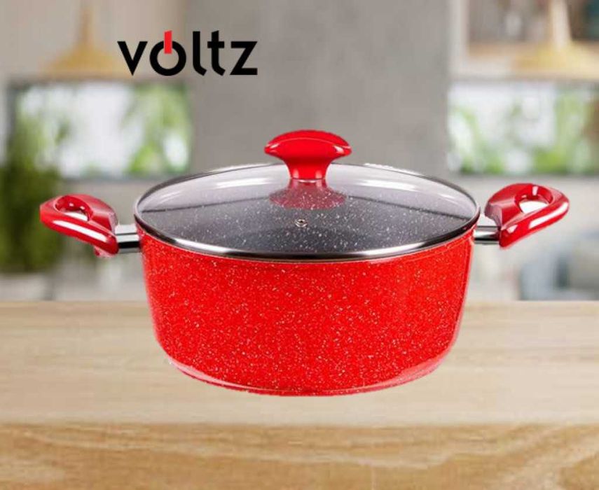 Тенджера Voltz 2.2л,4л 6.5л Мраморно покритие, Индукция,Червен