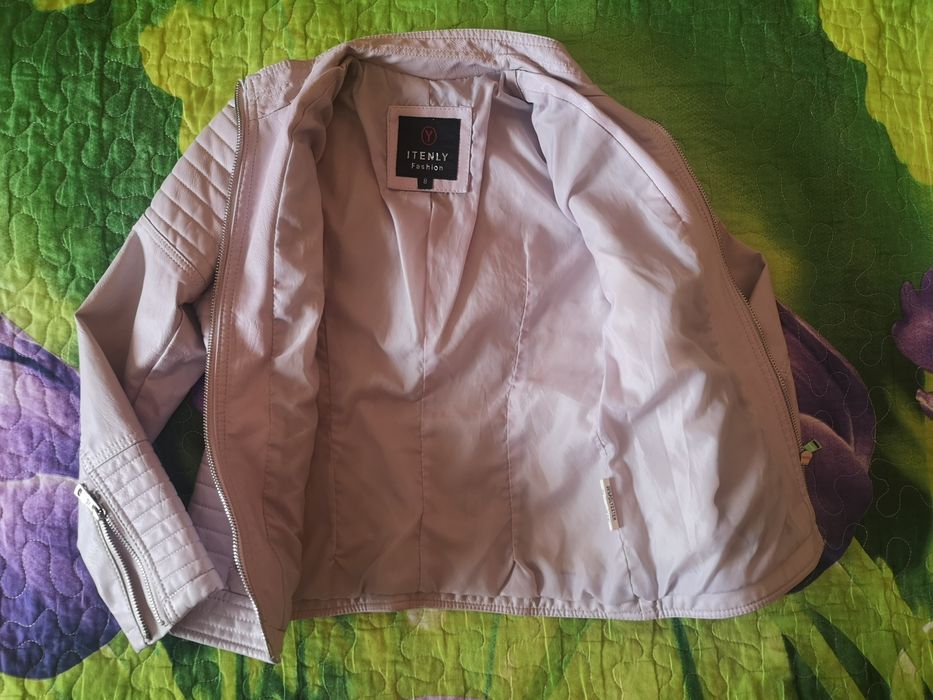 Детско лилаво кожено яке и шушляково 7-8 г. пролет-есен