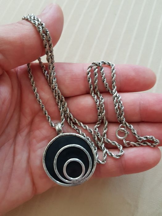 Lant argint 925 Peru,pandantiv peruvian pachamama,onix negru,deosebit