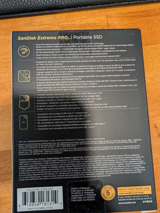 SanDisk Extreme PRO Portable SSD V2 2TB 2000MB/s, Malaysia, новый