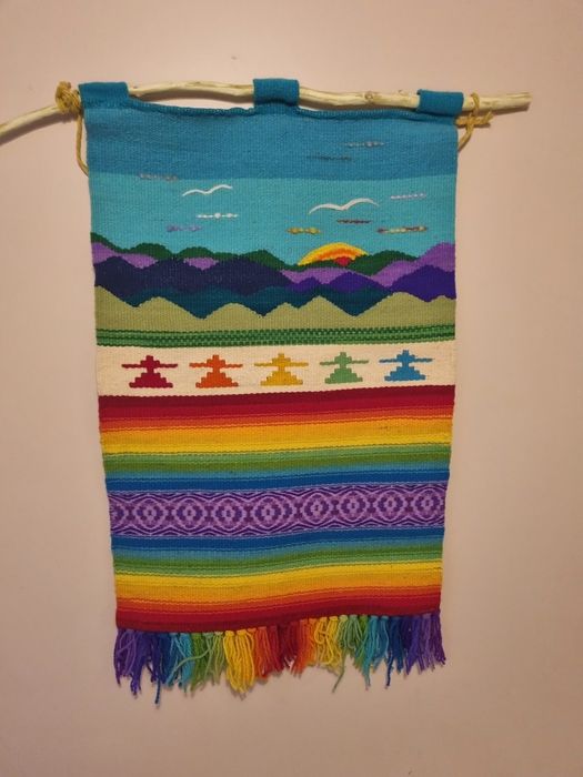 Черга от вълна ръчно тъкана с пейзаж