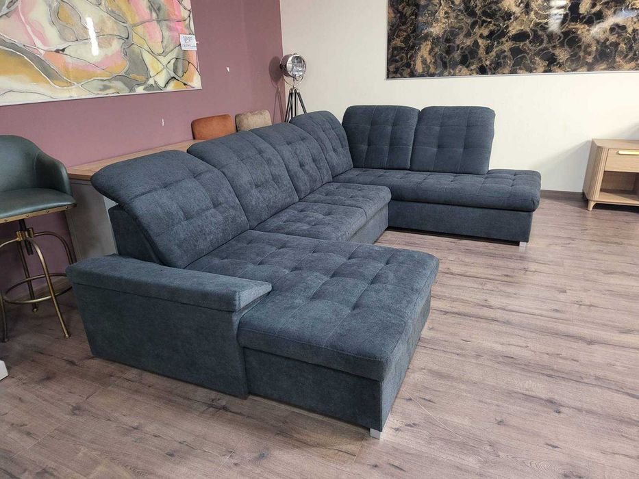 Тъмно сив П - образен ъглов диван Nixon с функция сън