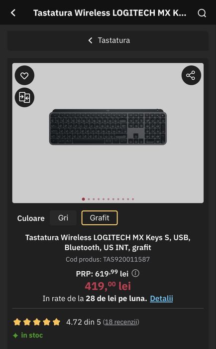 Tastatura Logitech MX Keys S in garantie
