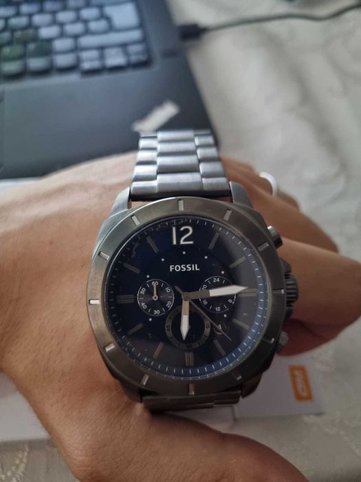 Fossil, Ceas cronograf de otel inoxidabil, Gri hematit