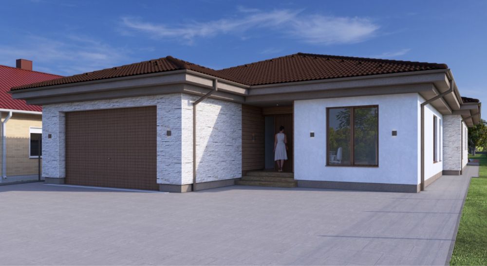 Casa mediteraniana pe 1 nivel 356 mp teren 1340 mp cu piscina drum privat exclusivist