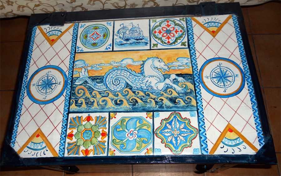 Cufar (lada) pictat manual-Sailer's trunk