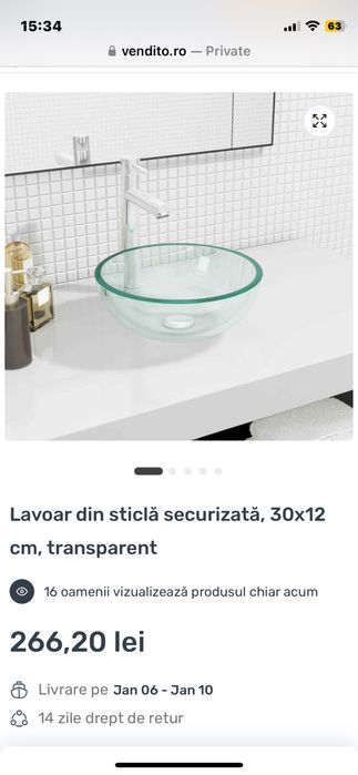Vand lavoar sticla Drina 38cm