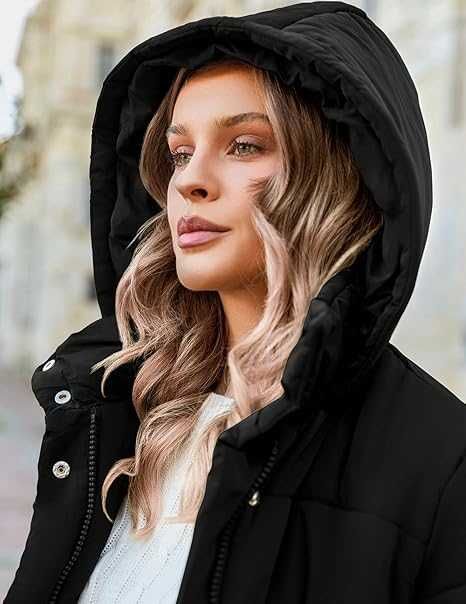 Geacă de iarnă Zeagoo pentru femei, cu glugă, neagră, marime S