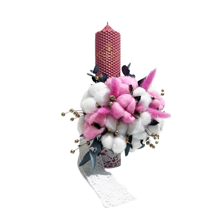 Set elegant trusou botez Gardinea Domain 11 piese lumanare roz