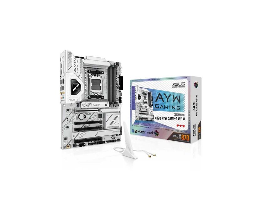 { ASUS X870 AYW WiFi7 4xDDR5 AM5 White