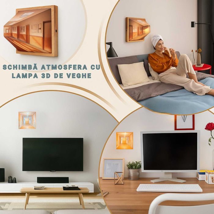 Lampa de veghe pentru perete/birou, 3D stereoscopica-efect holografic