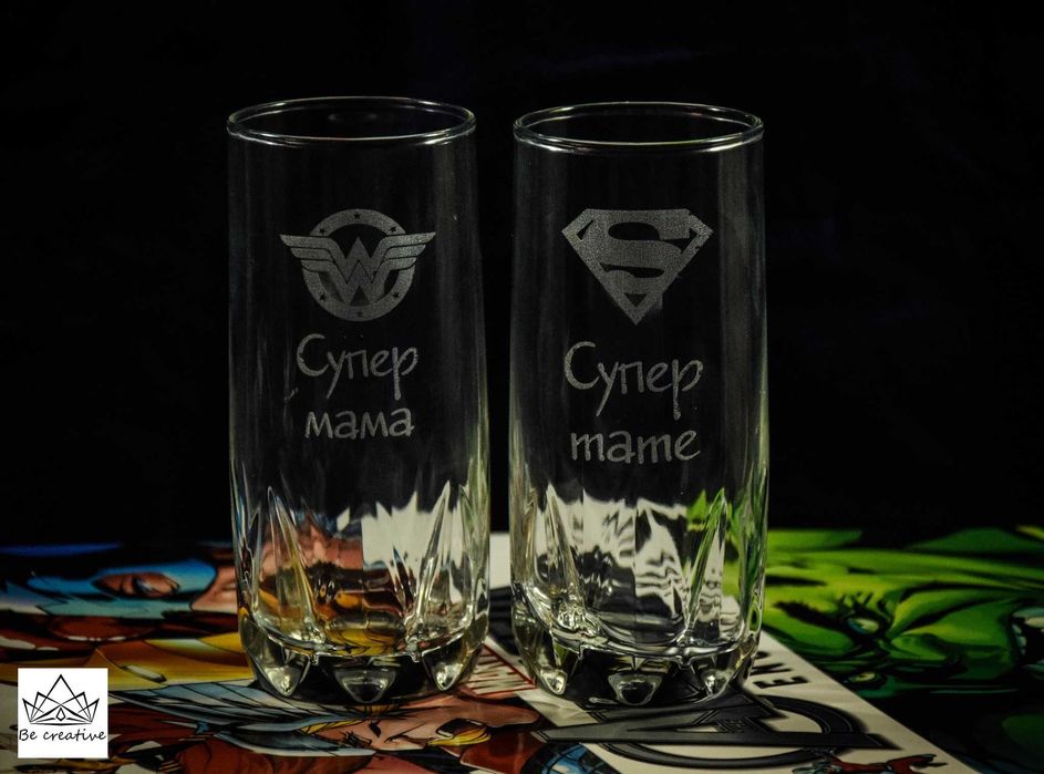 Лазерно гравирани стъклени чаши за вода/безалкохолно три броя