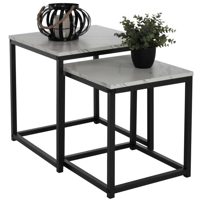 Комоплект Помощни маси Грей HM8762.12 цвят черен-бял мрамор