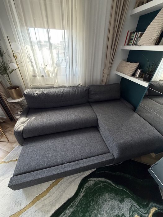 coltar extensibil Jysk Mommark 222x83x86/152 cm culoare gri inchis in stare foarte buna