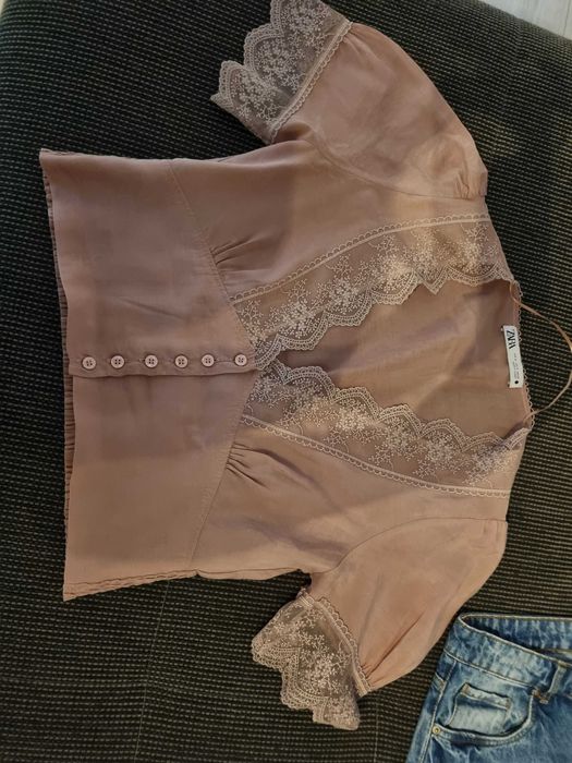 Camasa vintage style Zara roz pudrat