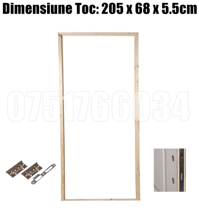 Toc Usa Lemn 205 x 68 x 5.5cm + Balamale + Broasca + Chei