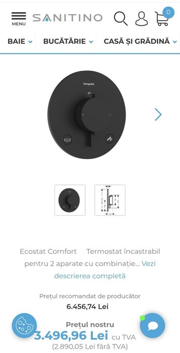 Baterie dus Hansgrohe Ecostat Comfort S  termostatată cu termostat