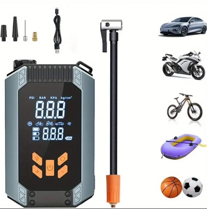 Портативный компрессор насос для авто и powerbank и фонарь аварийный