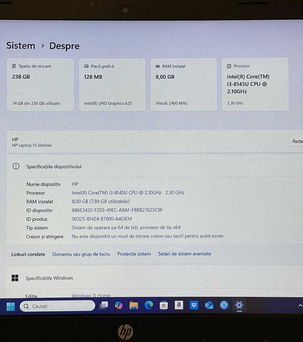 Vand laptop HP i3-8145