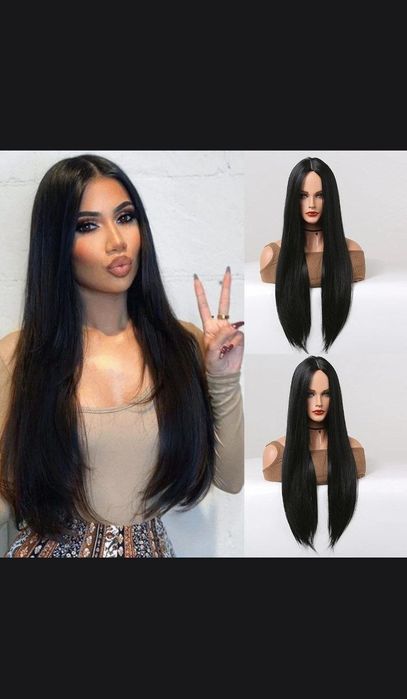 Женский термостойкий парик, черный, длина 60-65 см. Новый.