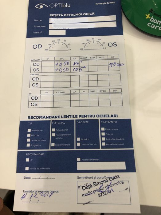 Ochelari de vedere, dioptrii +0,50, antireflex, reteta,impecabili