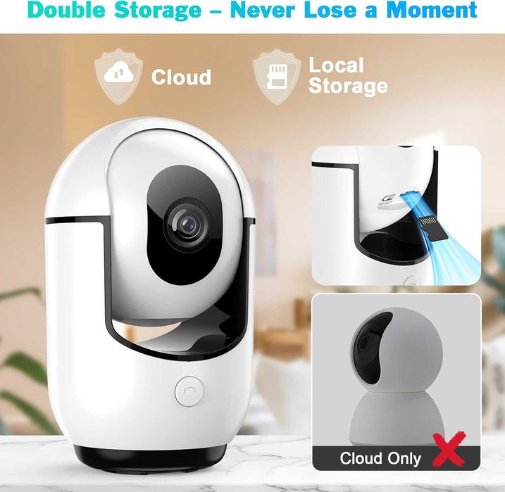 2K вътрешна охранителна камера, WiFi CCTV с нощно виждане, AI-детекция