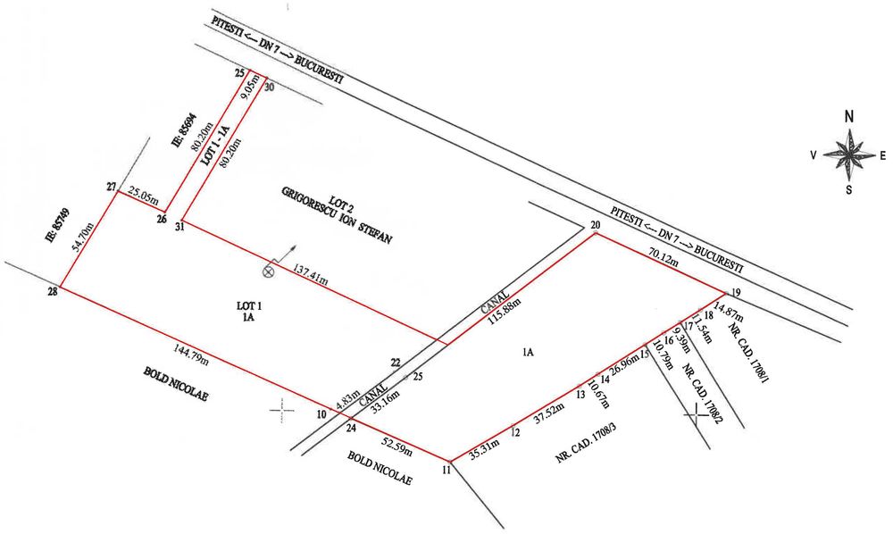 Închiriez Teren 1.74 Ha, deschidere 70m la DN 7 (Pitești - București) - Călinești (Ciocănești)