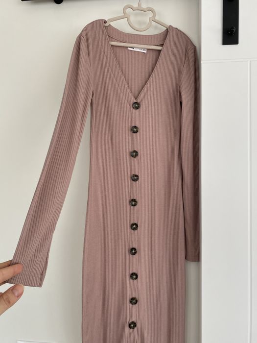 Rochie midi culoare taupe, XXS, Sinsay