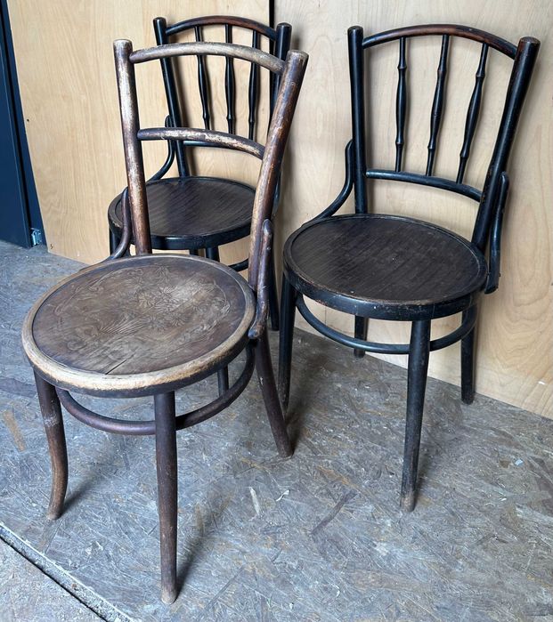 3 buc Scaun din Lemn Masiv Stil Thonet; Scaun cu sezut rotund
