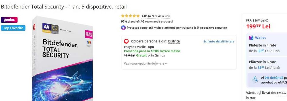 Bitdefender Total Security - 1 an, 5 dispozitive, retail