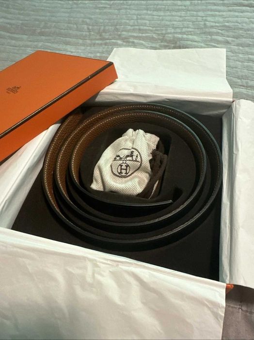 Колан hermes 118см 32mm дволицев Noir\ Gold ( кафяв / черен катарама златна )