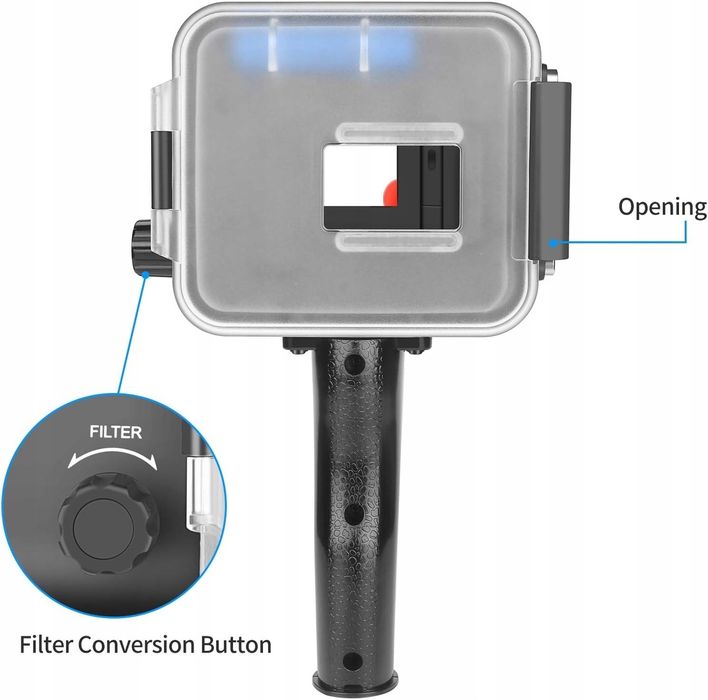 Водоустойчив калъф за подводна фотография с LED лампа водолазен фенер