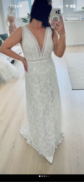 Rochie de mireasa din dantela cu trena detasabila/ DIVINE Atelier/ M