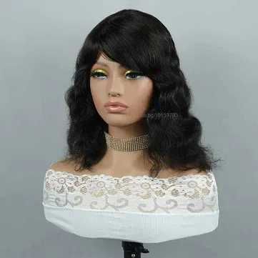 Естествена чуплива перука с бретон