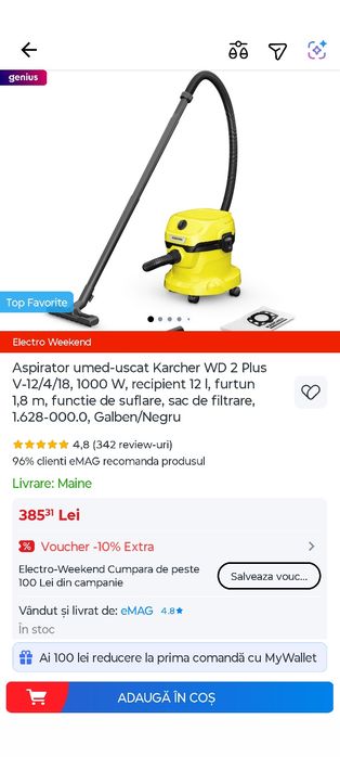 Aspirator umed-uscat Karcher WD 2 Plus V-12/4/18, 1000 W