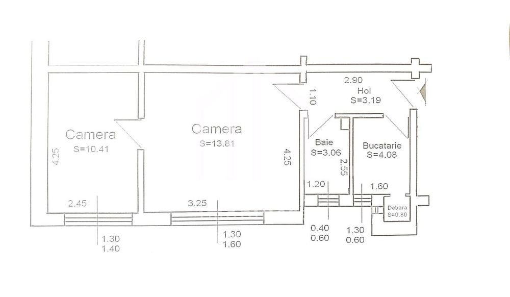 Apartament cu 2 camere, 36mp utili, parter inalt, Cedonia