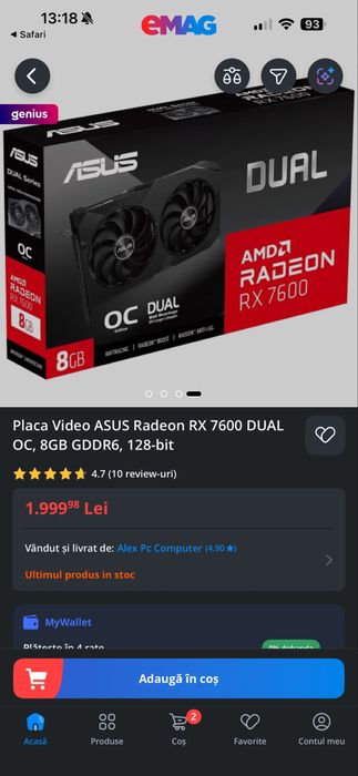 Placa Video AMD RX 7600 8GB Asus GDDR6
