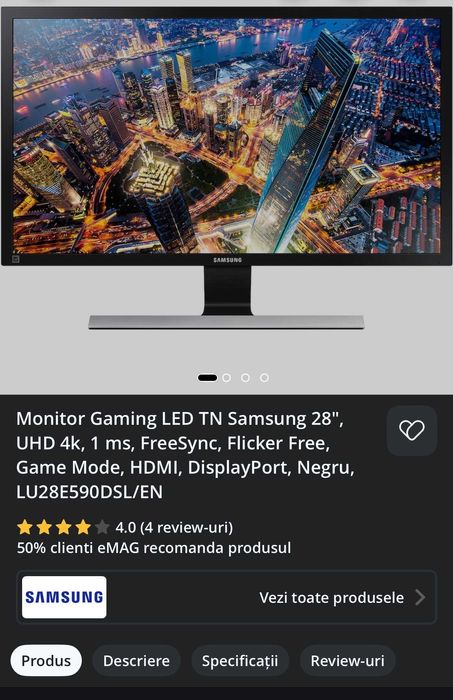 Set 2 Monitoare Gaming Samsung 28" UHD 4k LU28E590DS & LU28E590DSL/EN