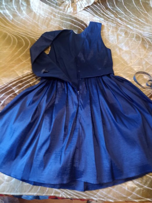 Синя рокля с чанта и обувки