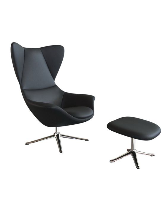 Fotoliu rotativ + taburet ( piele naturala )