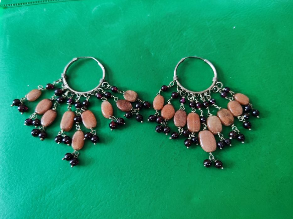 Сребърни обеци с гранати и ахат