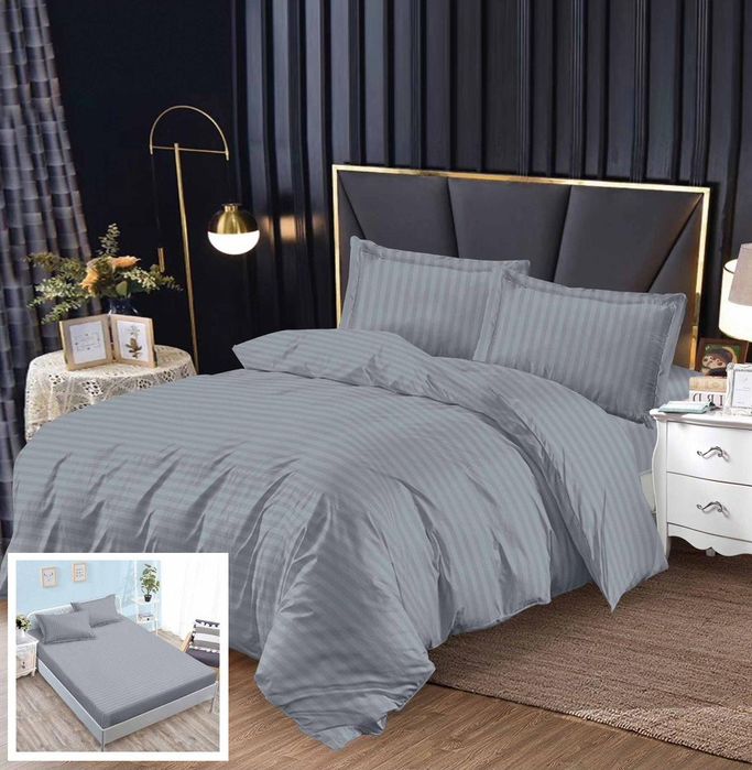 Lenjerie Damasc Norvegia Dx015, Damasc, 4 Piese, Cu Elastic, Gri