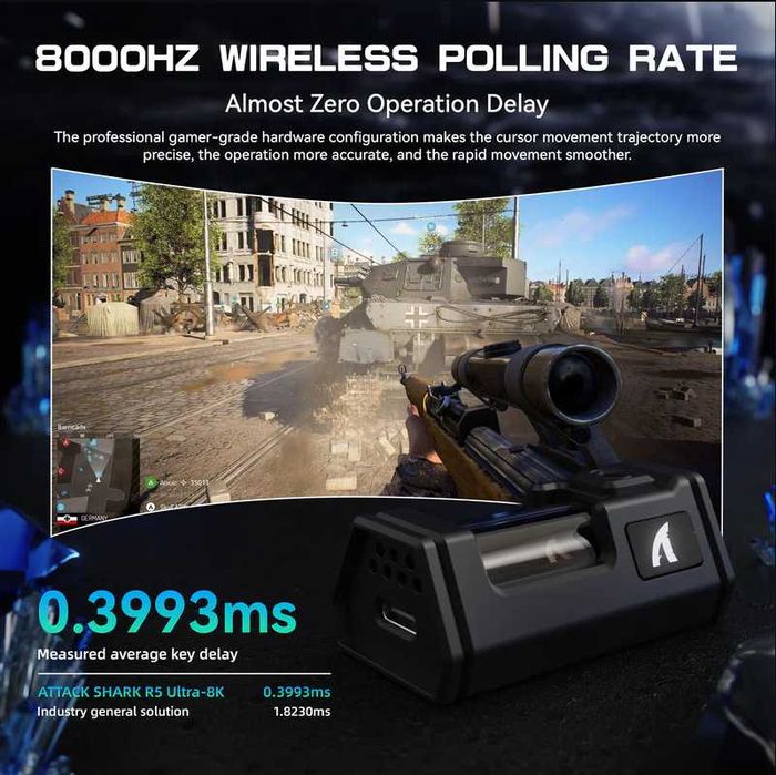 Геймърска мишка ATTACK SHARK R5 ULTRA Carbon Wireless-8K-PAW3950MAX