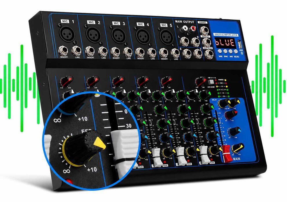Pasiv mixer audio profesional 7 canale F7-MB pentru boxe active Bluetooth USB Mp3 Egalizator
