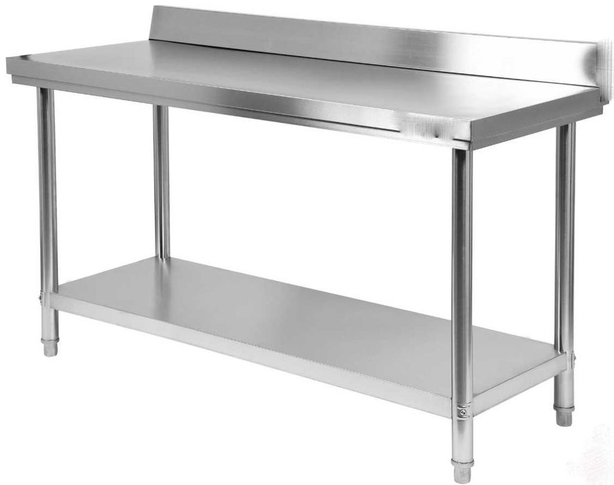 Masă Inox 1400x700x850 mm cu Rebord si Poliță Inferioară Demontabilă