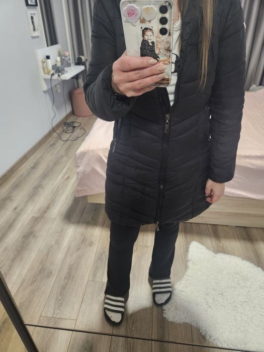 Зимно яке с качулка и пух с подарък дълъг елек