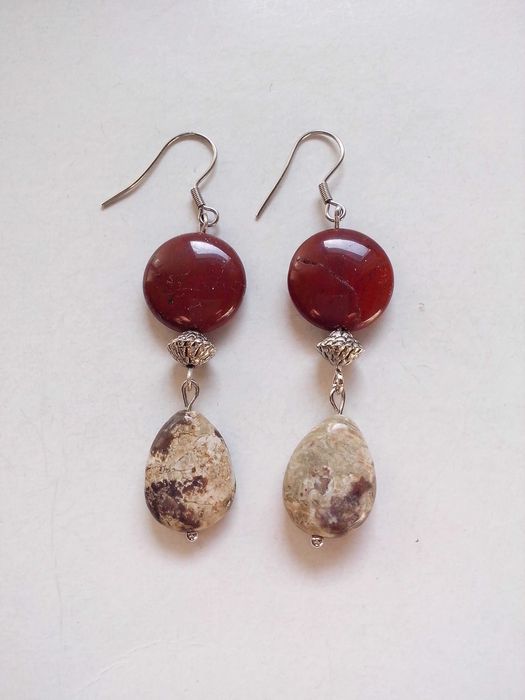 set,colier si cercei pietre naturale,agate crazy,jasper rosu teracota