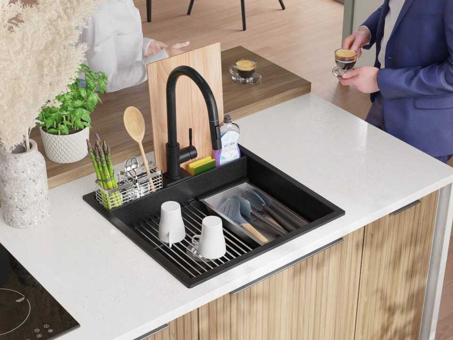 графит кухненска мивка за вграждане Берген 60 Double Pocket 560x540 мм