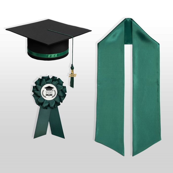 Toca, Esarfa si Cocarda, Set Nepersonalizat, Verde inchis, Absolvire
