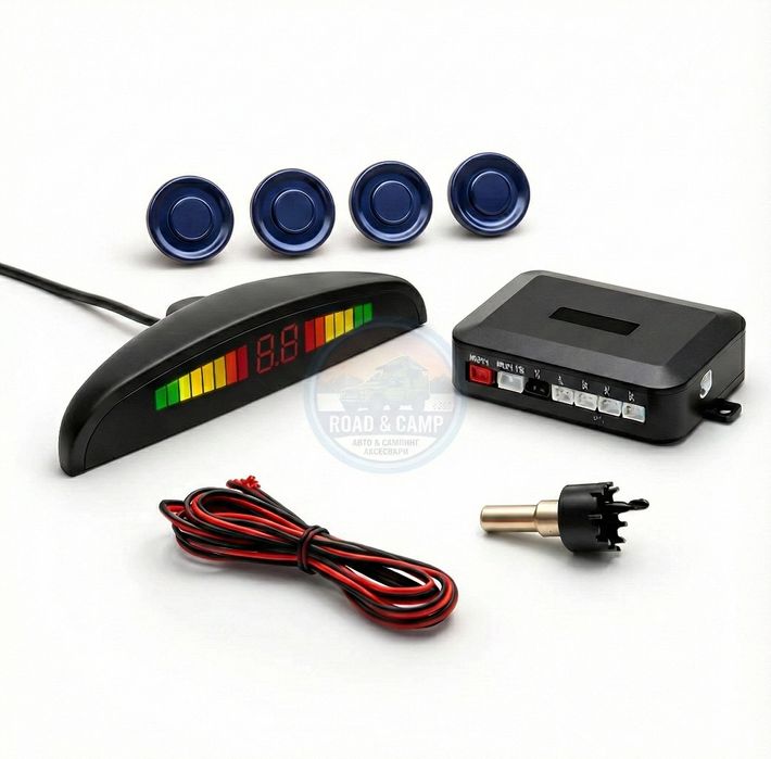 Парктроник със сини датчици/сензора и дисплей, син